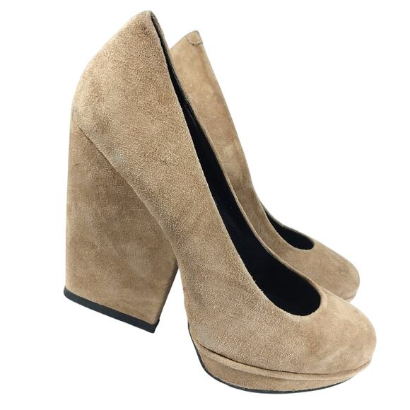 DOLCE VITA! FAWN BEIGE/TAN GENUINE SUEDE LEATHER MODIFIED WEDGE HEELS! SZ 7.5M - Picture 1 of 10